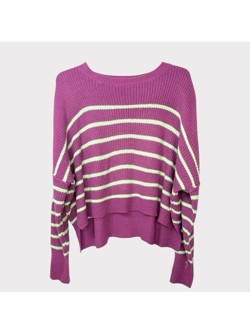Y2K Women’s LARGE Striped Oversized Cropped Sweater Chunky Grandpa Sleaze Grunge